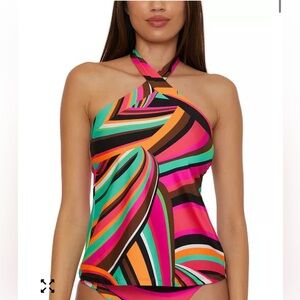 Trina Turk Women's Swoop Print Reversible High Neck Tankini Top Size Small